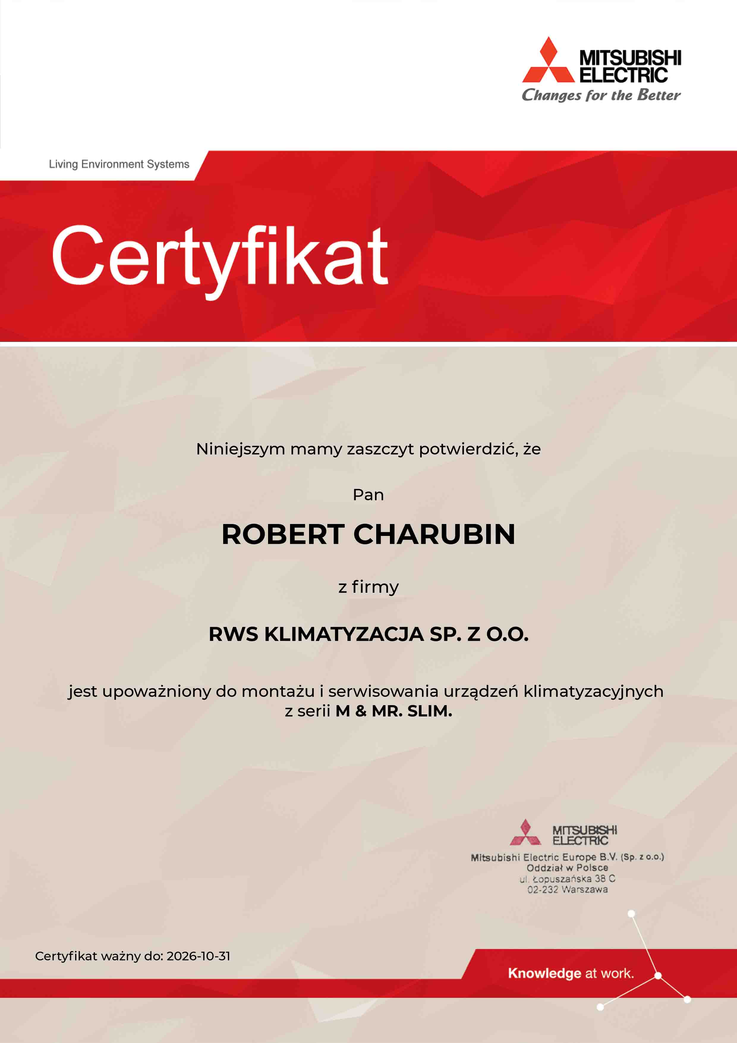 Mitsubishi Electric certyfikat